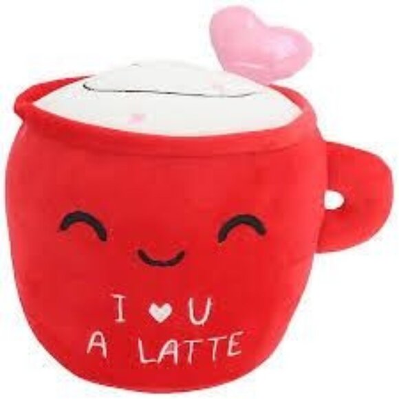 NWT Play Right Hug Me Latte Mug 8 Inch Red White Plush Gift Toy Valentine's Day - Picture 1 of 5